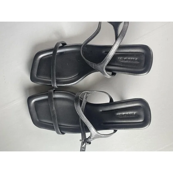 Vince Sandals Womens Size 8 Black Leather Square Toe Slingback Kitten Heel - Picture 2 of 11